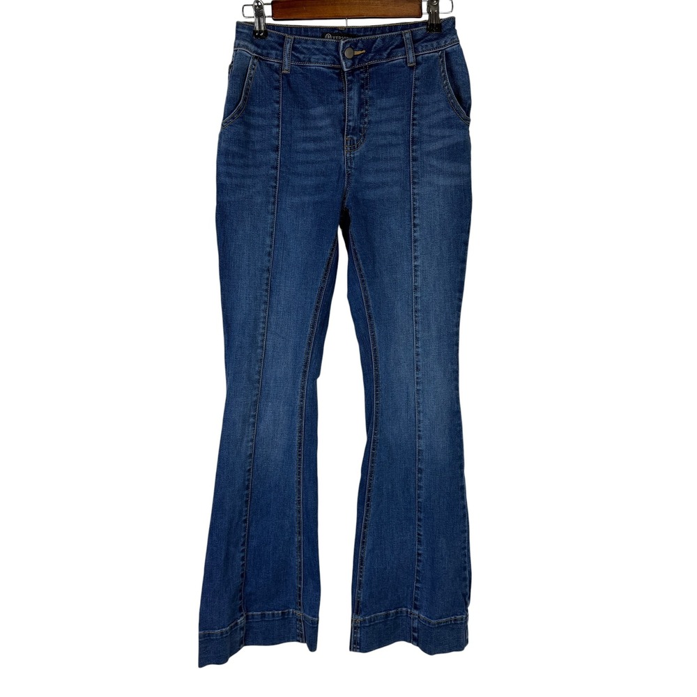 Versona Modern Flare Jeans Womens 4 Medium Wash Blue High Rise Front Seam Denim